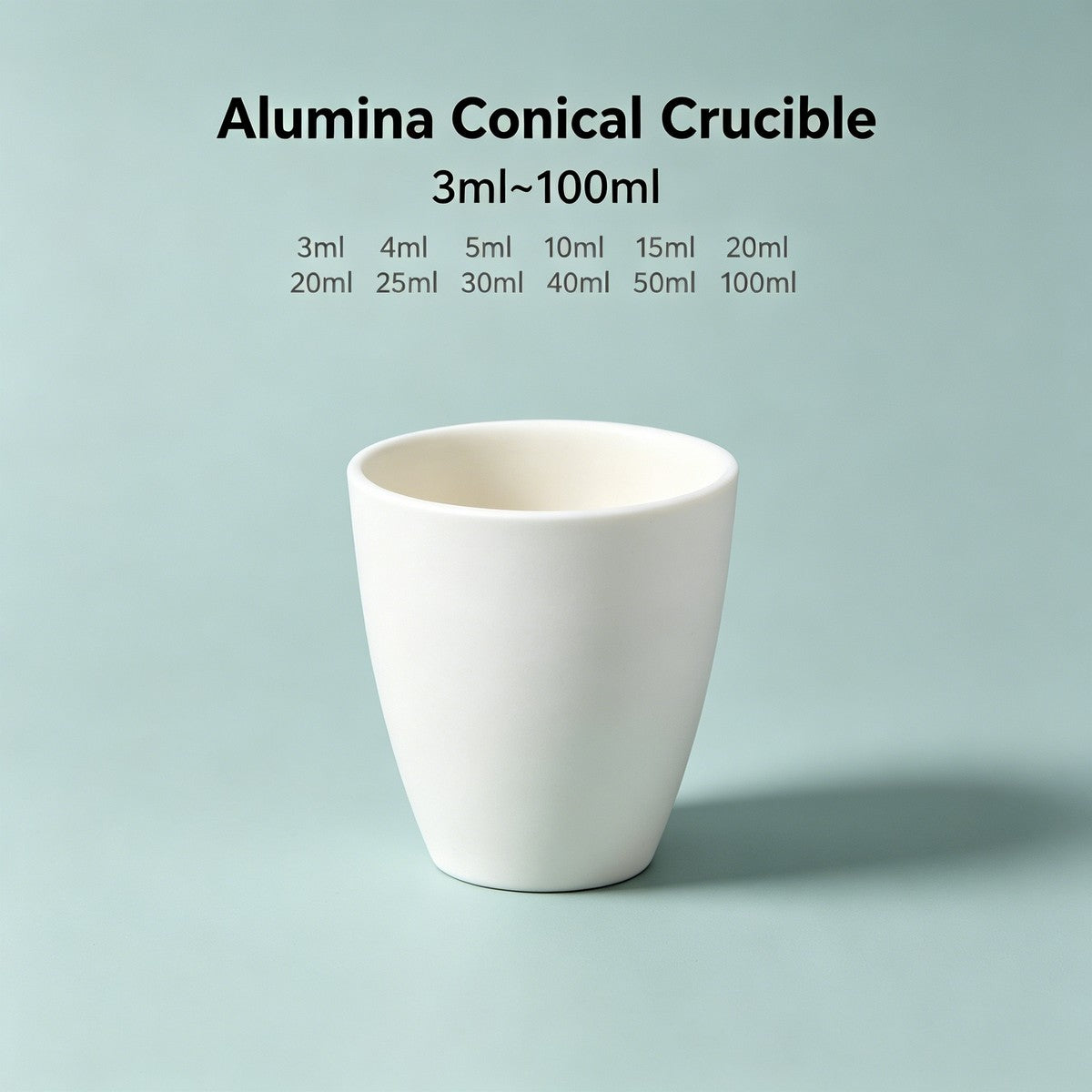 Alumina Conical Crucible – Lidless, 3–100mL, 99% High Purity