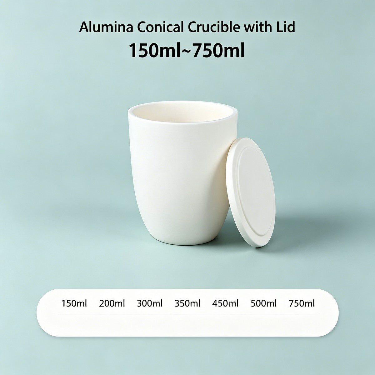 Alumina Conical Crucible – Lidded, 150–750mL, High Purity for Bulk Processing