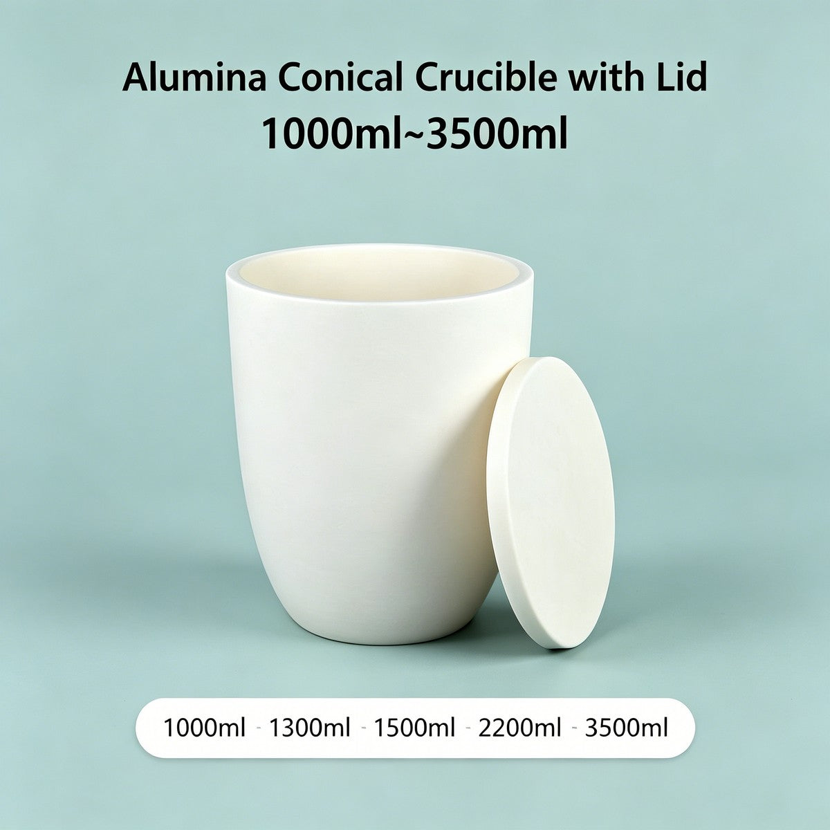 Alumina Conical Crucible – Lidded, 1000–3500mL, Extra-Large with Flat or Snap Lid