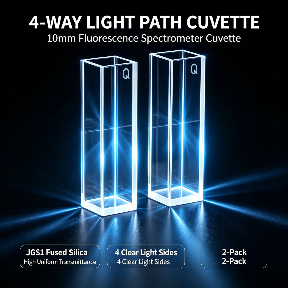 1/2/3/4/5mm Light Path Micro Volume Fusion Quartz Cuvette 2 Pcs Pack With Special Silicone Cap Trace Sample Lab Cell