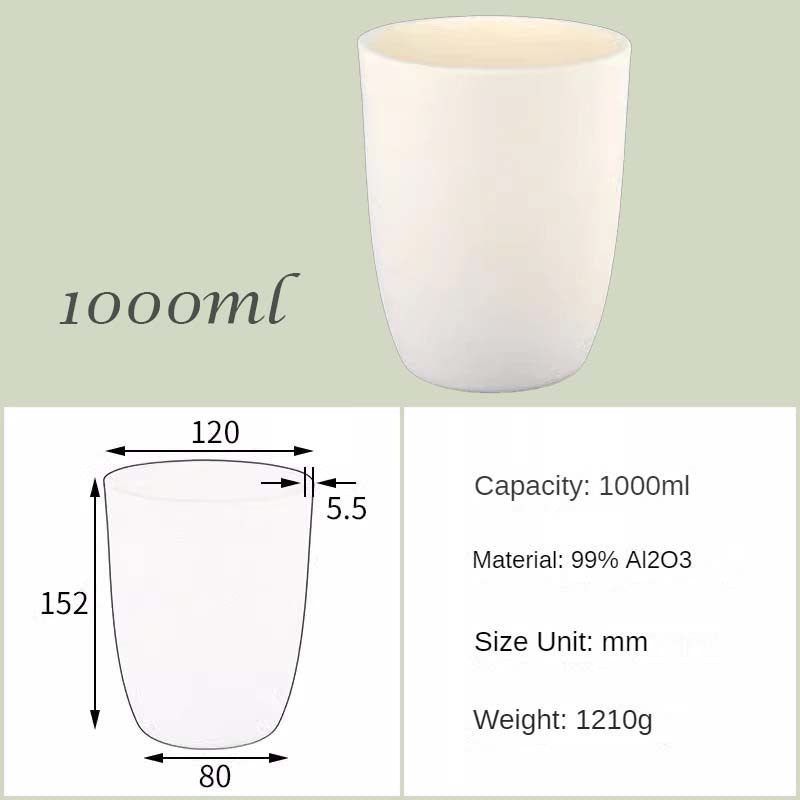 500ml-1500ml High capacity Alumina Crucibles High Form，High-Temperature & Corrosion-Resistant 99% Alumina Crucibles - High Form