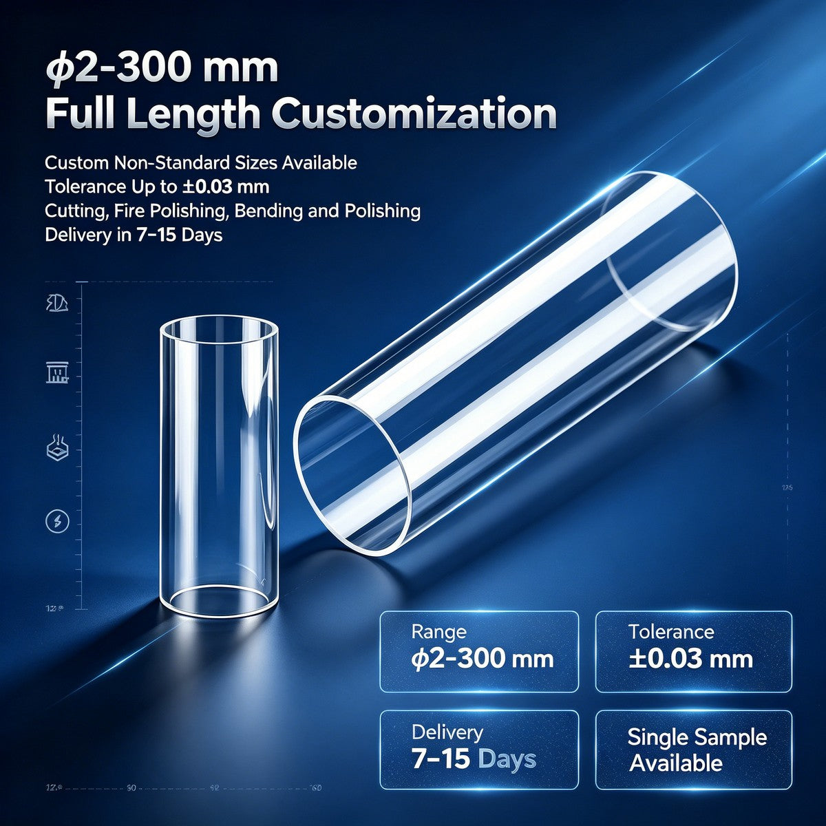 Quartz Tube OD 20–45mm | Thick Wall High Purity Fused Silica Tube 99.95% Purity for Semiconductor Diffusion Furnace