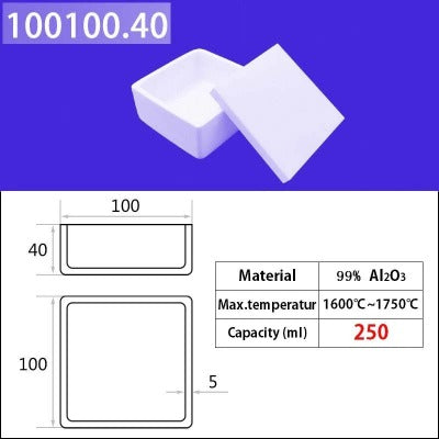 Alumina square crucible 250ml Alumina crucible| Square alumina crucible|1600°C Standard for Induction Furnaces|Laboratory crucible