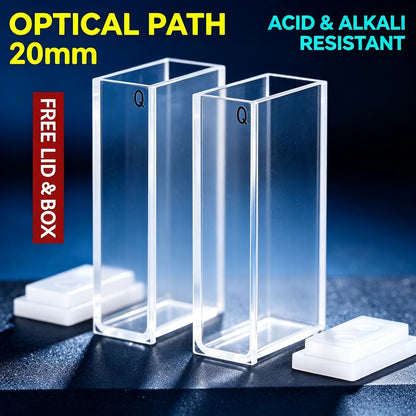 1–100mm Light Path 2-Window Quartz Cuvette, 2 Pcs Pack, Acid & Alkali Resistant Lab Spectrophotometer Cell