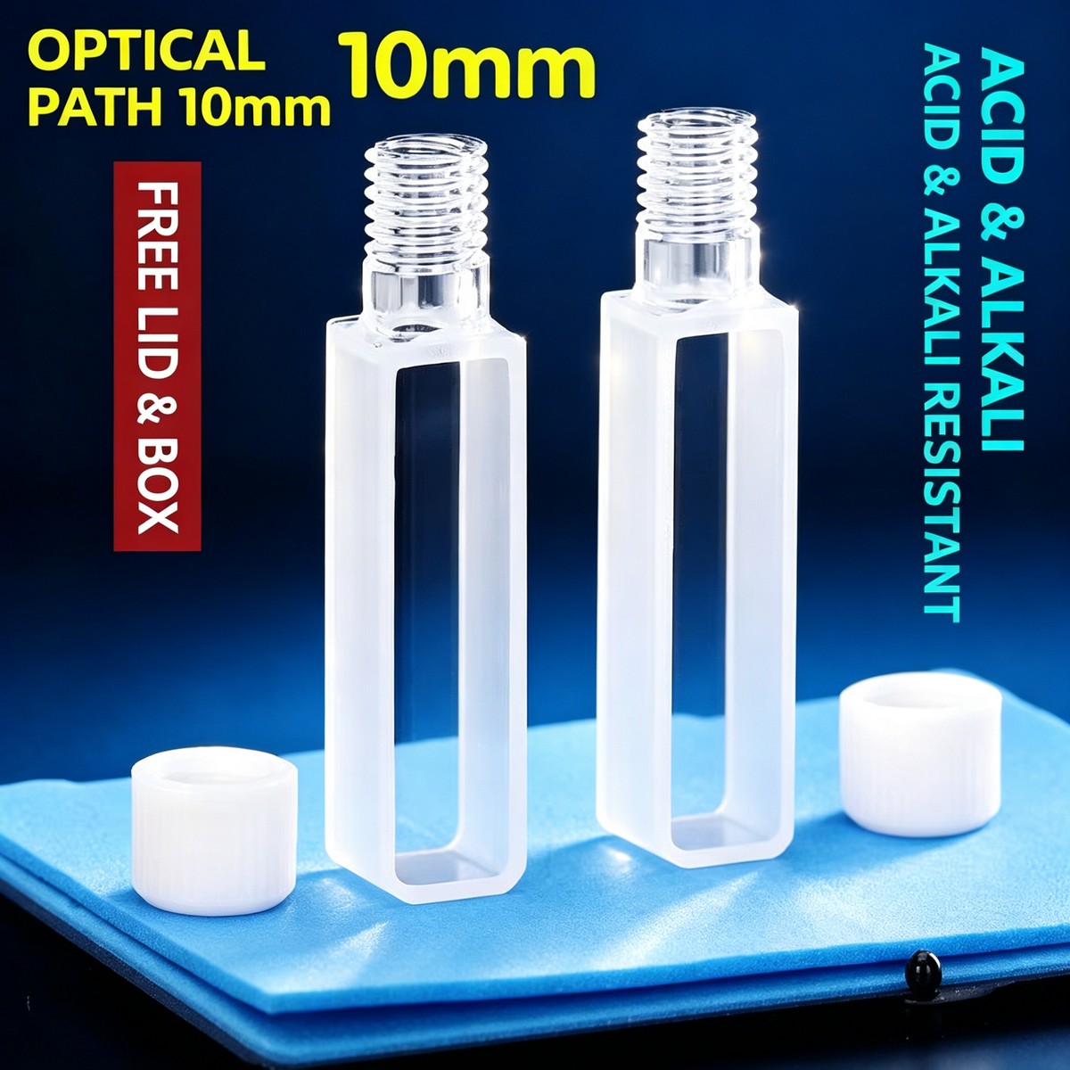 10/20/30/40/50mm Threaded 2-Window Fusion Bonding Quartz Cuvette 2 Pcs Pack & 3-Port Flow Through Cuvette