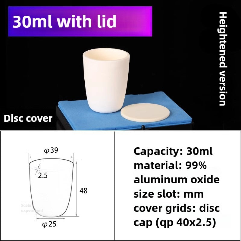 Alumina Crucibles High Form 30ml 2pcs - Flat Lid Alumina Crucible Cup for High-Temperature Metal Melting and Laboratory Use