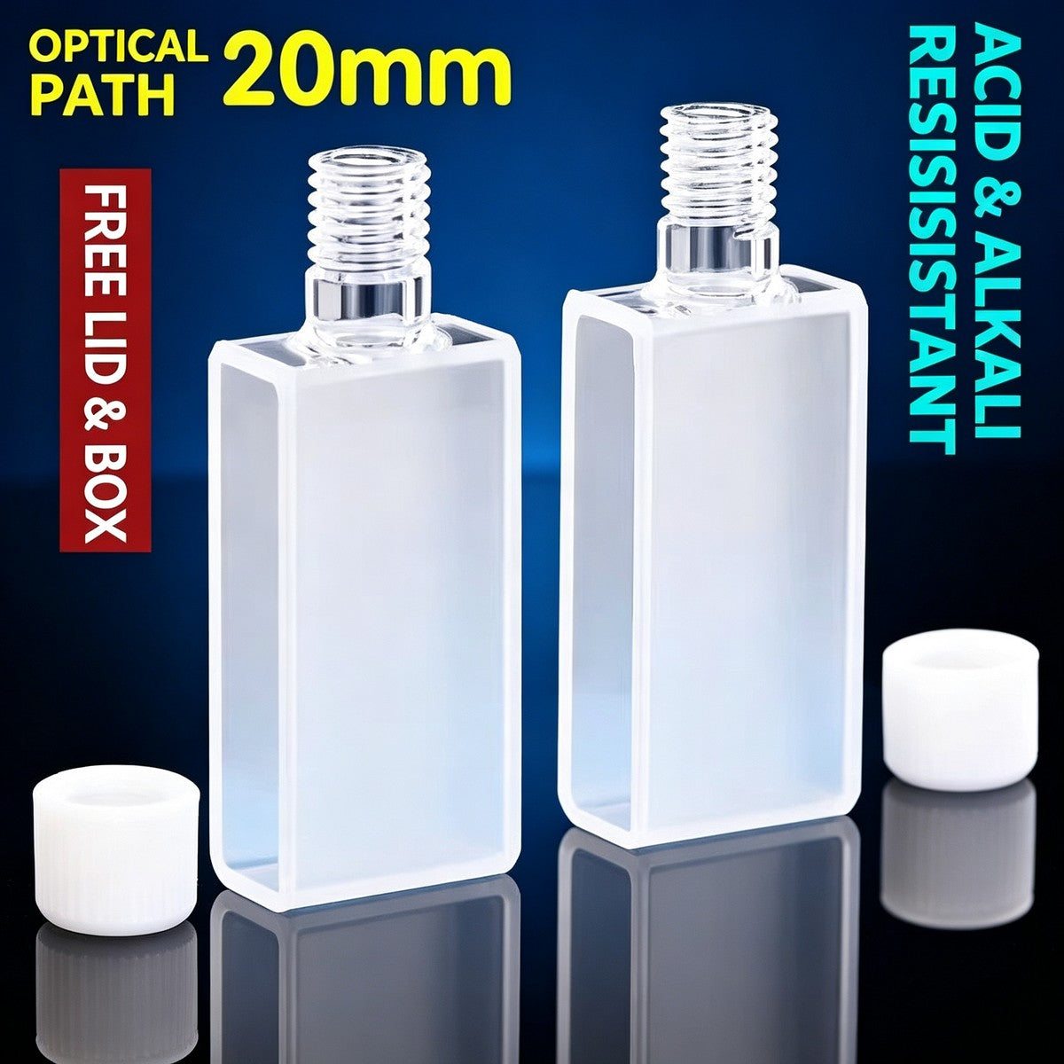 10/20/30/40/50mm Threaded 2-Window Fusion Bonding Quartz Cuvette 2 Pcs Pack & 3-Port Flow Through Cuvette
