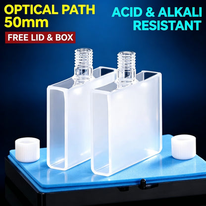 10/20/30/40/50mm Threaded 2-Window Fusion Bonding Quartz Cuvette 2 Pcs Pack & 3-Port Flow Through Cuvette