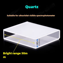 Laden Sie das Bild in den Galerie-Viewer, 50mm Path Length Quartz Cuvette - JGS1 Material, Data-Matched, Two-Sided Illumination, 18ml Capacity, High Transmittance, UV Transparent