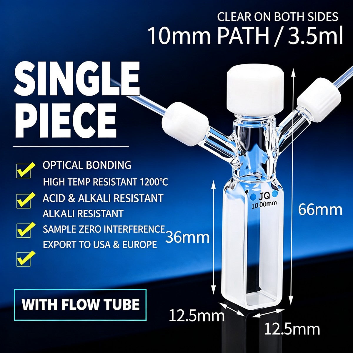 10/20/30/40/50mm Threaded 2-Window Fusion Bonding Quartz Cuvette 2 Pcs Pack & 3-Port Flow Through Cuvette