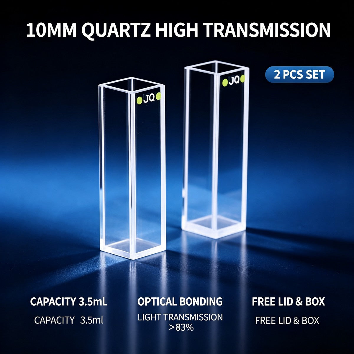 10mm 4-Window Quartz Cuvette Full Series, 2 Pcs Pack, Adhesive / Fusion / Optical Glue Bonding Sealed Export Grade Fluorescence Lab Cells