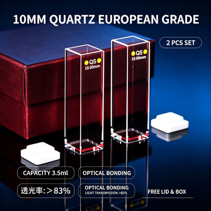 10mm 4-Window Quartz Cuvette Full Series, 2 Pcs Pack, Adhesive / Fusion / Optical Glue Bonding Sealed Export Grade Fluorescence Lab Cells
