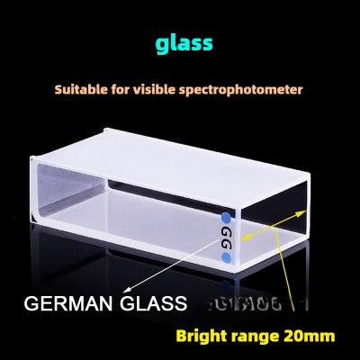 20mm Path Length Glass Cuvette - High Transmittance, 7ml Capacity, Two-Sided Illumination, Spectrophotometer Cuvette