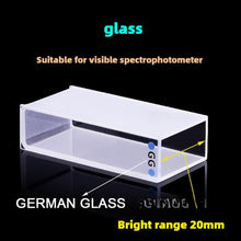 Laden Sie das Bild in den Galerie-Viewer, 20mm Path Length Glass Cuvette - High Transmittance, 7ml Capacity, Two-Sided Illumination, Spectrophotometer Cuvette