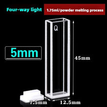 Laden Sie das Bild in den Galerie-Viewer, Quartz Fluorescence Cuvette - Five-Sided Illumination, 5mm to 100mm Path Length, Integrated Optical Bonding Process, UV Transparent