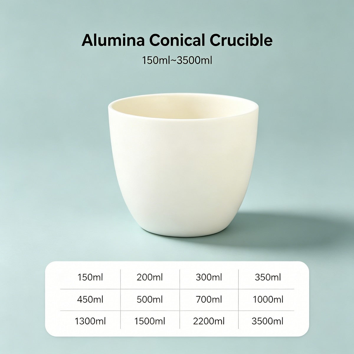 Alumina Conical Crucible – Lidless, 150–3500mL, Large Capacity