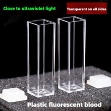 Load image into Gallery viewer, 10mm Path Length Plastic Fluorescence Cuvette - 4.5ml Capacity, Four-Sided Illumination