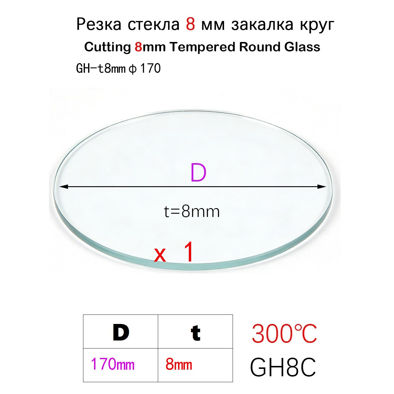 High Temperature 8mm Thick Round Tempered Glass, 300℃ Heat Resistant Custom Cut Discs, Size 20mm to 400mm for Oven/Fireplace