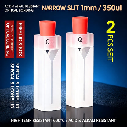 1/2/3/4/5mm Light Path Micro Volume Fusion Quartz Cuvette 2 Pcs Pack With Special Silicone Cap Trace Sample Lab Cell