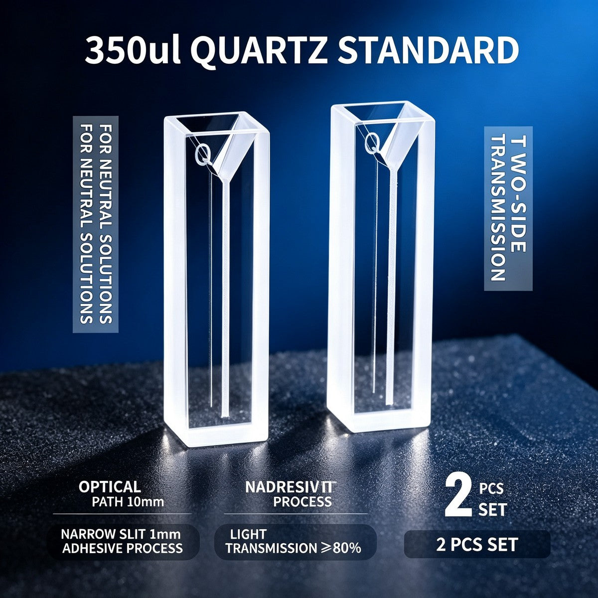 350ul–1750ul Micro Volume 2-Window Quartz Cuvette 2 Pcs Pack, Basic / Standard / Export Grade, Acid & Alkali Resistant Optional Lab Trace Cell