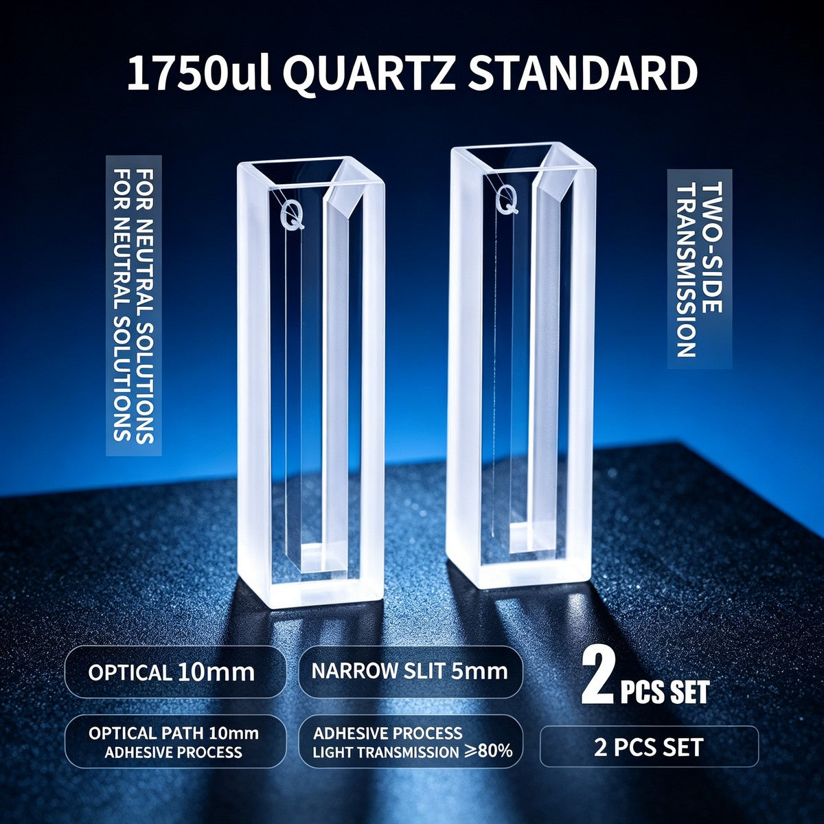 350ul–1750ul Micro Volume 2-Window Quartz Cuvette 2 Pcs Pack, Basic / Standard / Export Grade, Acid & Alkali Resistant Optional Lab Trace Cell