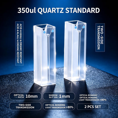 350ul–1750ul Micro Volume 2-Window Quartz Cuvette 2 Pcs Pack, Basic / Standard / Export Grade, Acid & Alkali Resistant Optional Lab Trace Cell