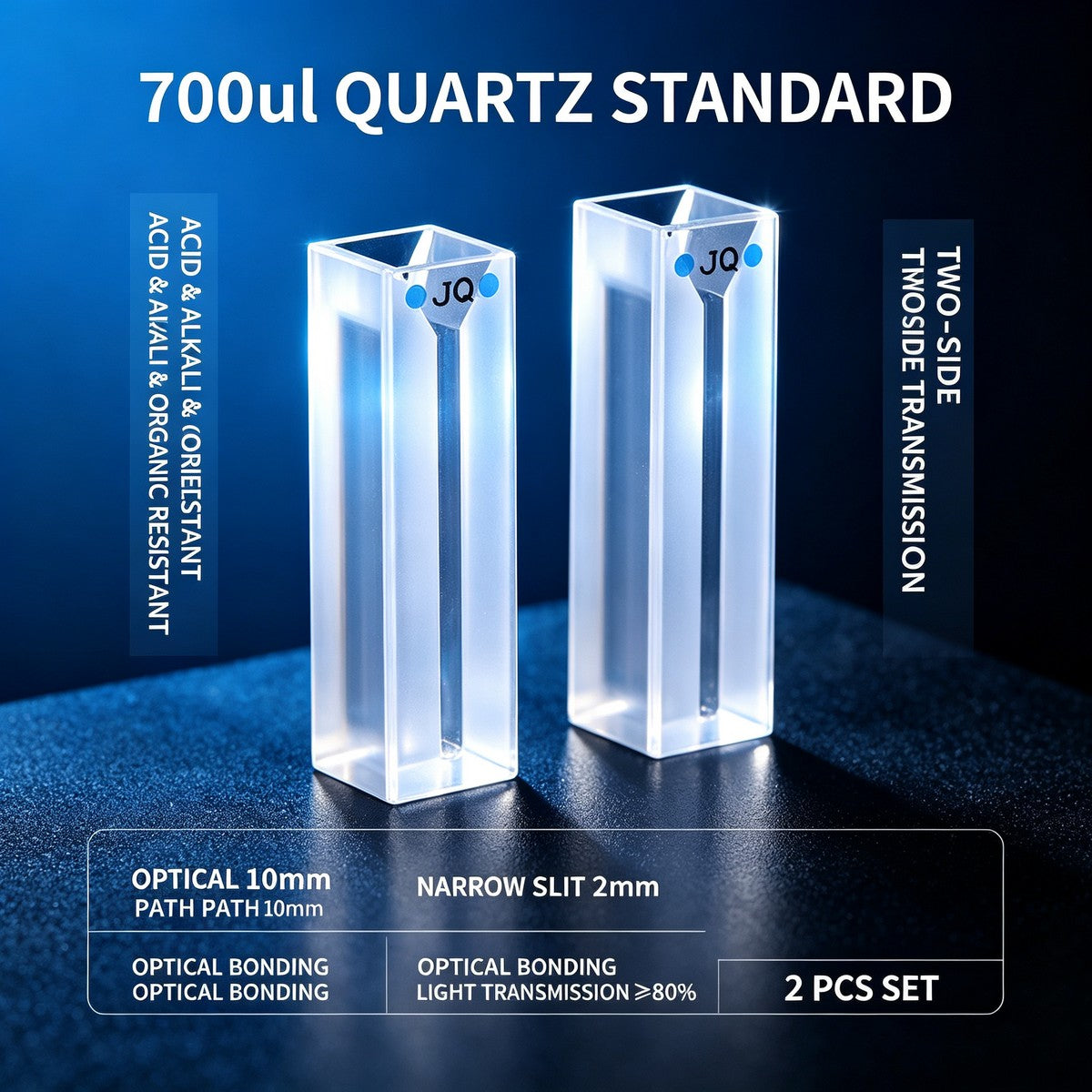 350ul–1750ul Micro Volume 2-Window Quartz Cuvette 2 Pcs Pack, Basic / Standard / Export Grade, Acid & Alkali Resistant Optional Lab Trace Cell