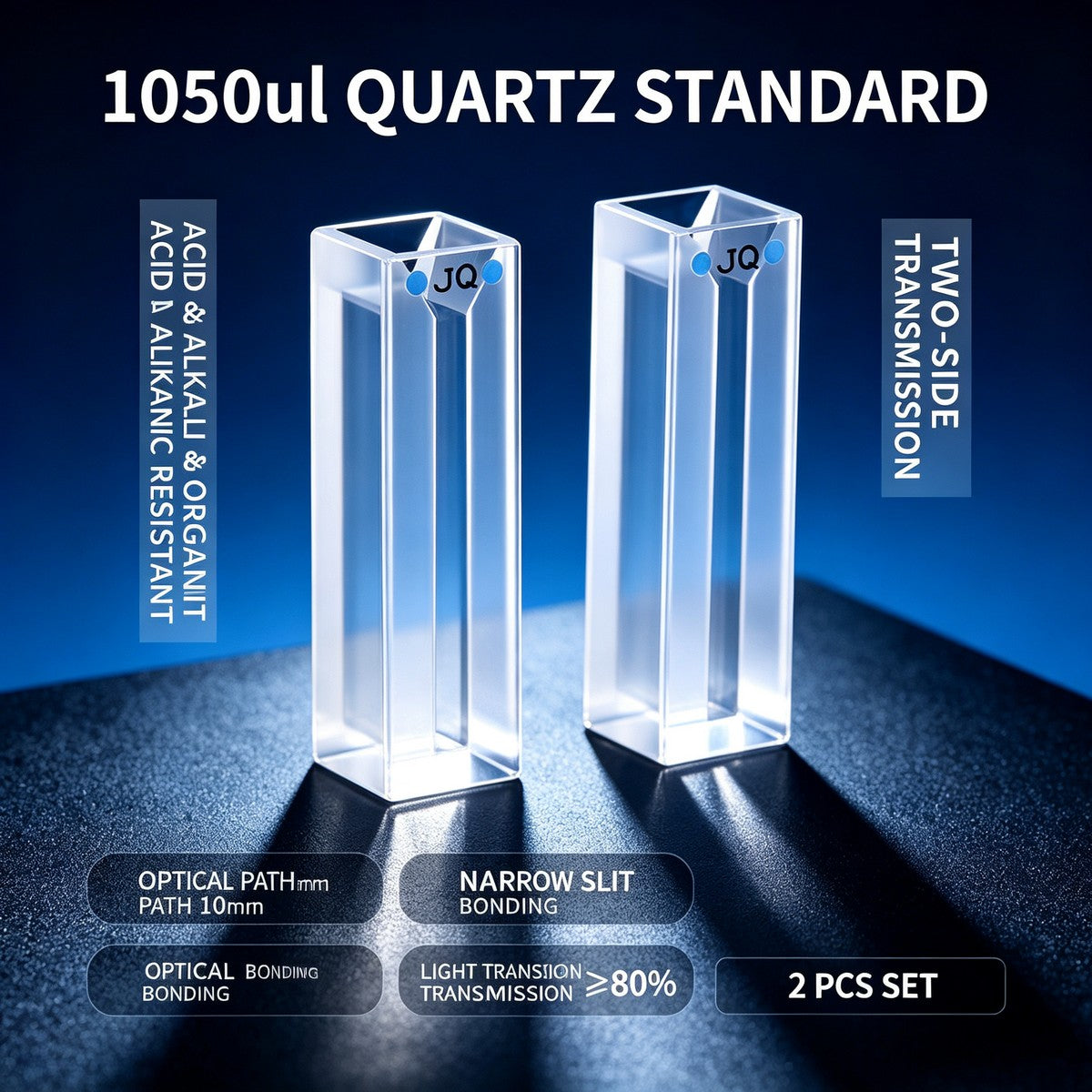 350ul–1750ul Micro Volume 2-Window Quartz Cuvette 2 Pcs Pack, Basic / Standard / Export Grade, Acid & Alkali Resistant Optional Lab Trace Cell