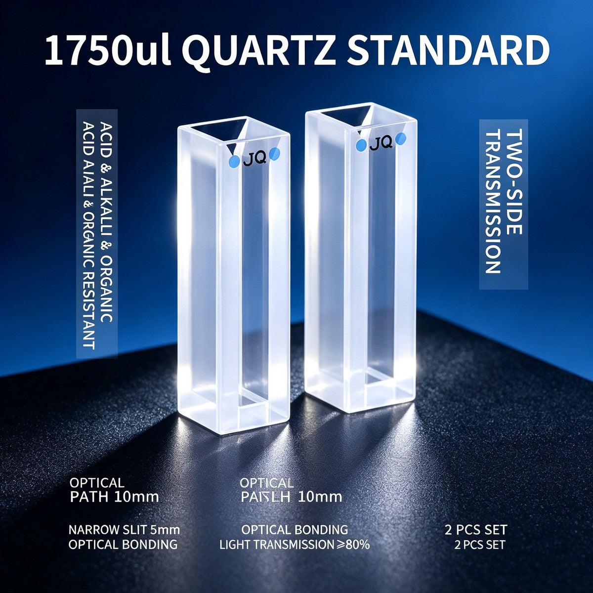 350ul–1750ul Micro Volume 2-Window Quartz Cuvette 2 Pcs Pack, Basic / Standard / Export Grade, Acid & Alkali Resistant Optional Lab Trace Cell