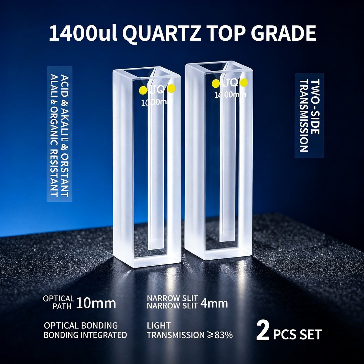 350ul–1750ul Micro Volume 2-Window Quartz Cuvette 2 Pcs Pack, Basic / Standard / Export Grade, Acid & Alkali Resistant Optional Lab Trace Cell
