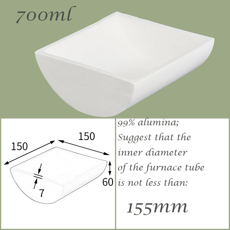 【Lab Essential】99% Alumina Boat, 1600-1750°C High-Temperature Resistant, Half-Round Mullite Crucible，10~1000ml