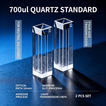 350ul–1750ul Micro Volume 4-Window Quartz Cuvette 2 Pcs Pack, Basic / Standard / Export Grade, Acid Alkali Resistant Optional Fluorescence Trace Cell