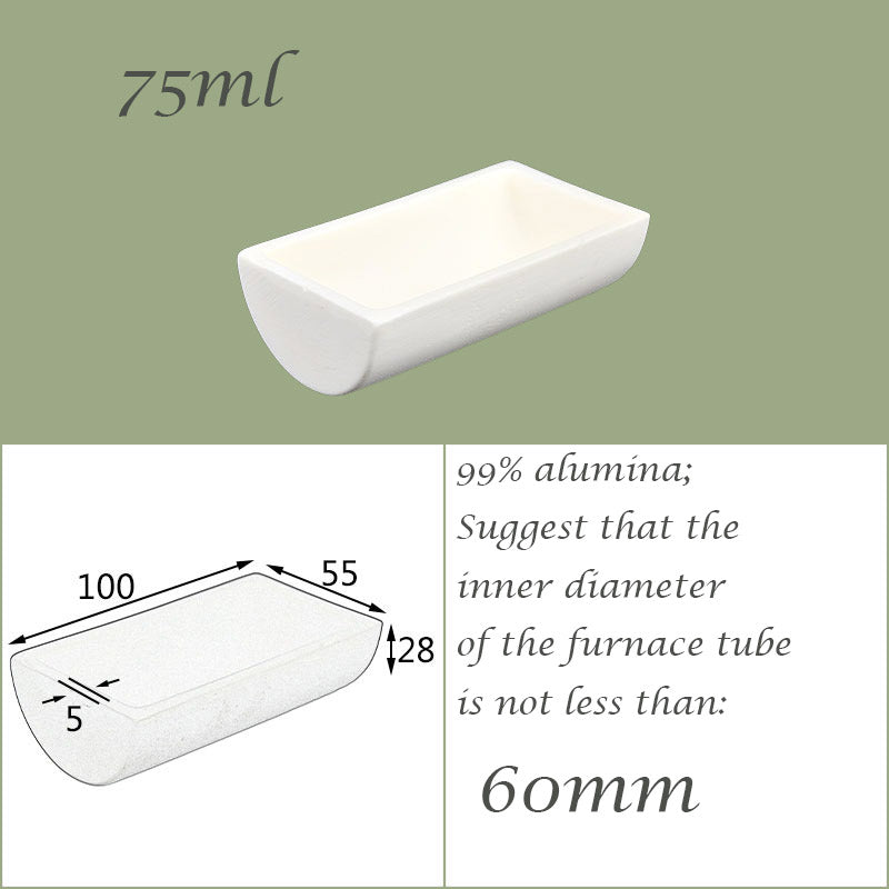 【Lab Essential】99% Alumina Boat, 1600-1750°C High-Temperature Resistant, Half-Round Mullite Crucible，10~1000ml