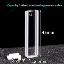 Load image into Gallery viewer, 3mm Path Length Quartz Cuvette - Data-Matched, Various Processing Techniques, Two-Sided Illumination, High Transmittance, 1.05ml Capacity, UV Transparent