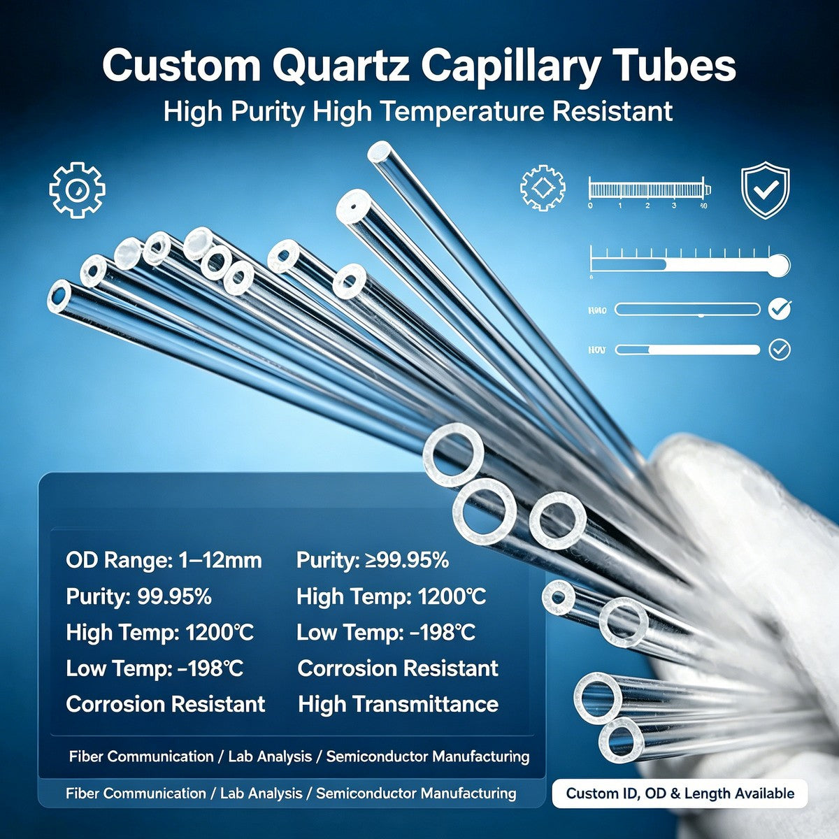 7-12mm OD Quartz Capillary Tube, 100mm Length - Thick-Wall Fused Silica for Industrial & Lab