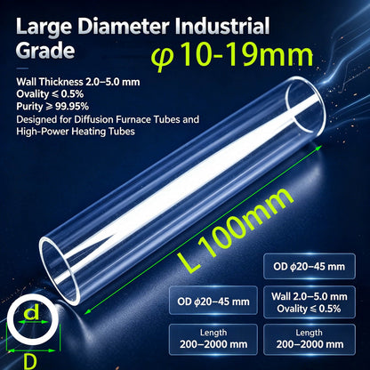 Quartz Tube OD 10–19mm | Industrial Fused Silica Pipe 93% Visible Transmittance 1100℃ Heat Resistant for IR Heater Sight Glass
