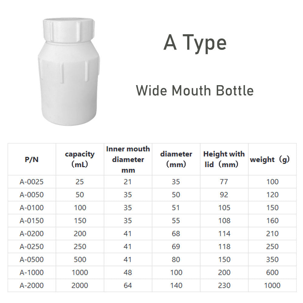 25ml/50ml Temperature-Resistant PTFE Narrow-Mouth Bottle Chemically Resistant Teflon Wide-Mouth Bottle