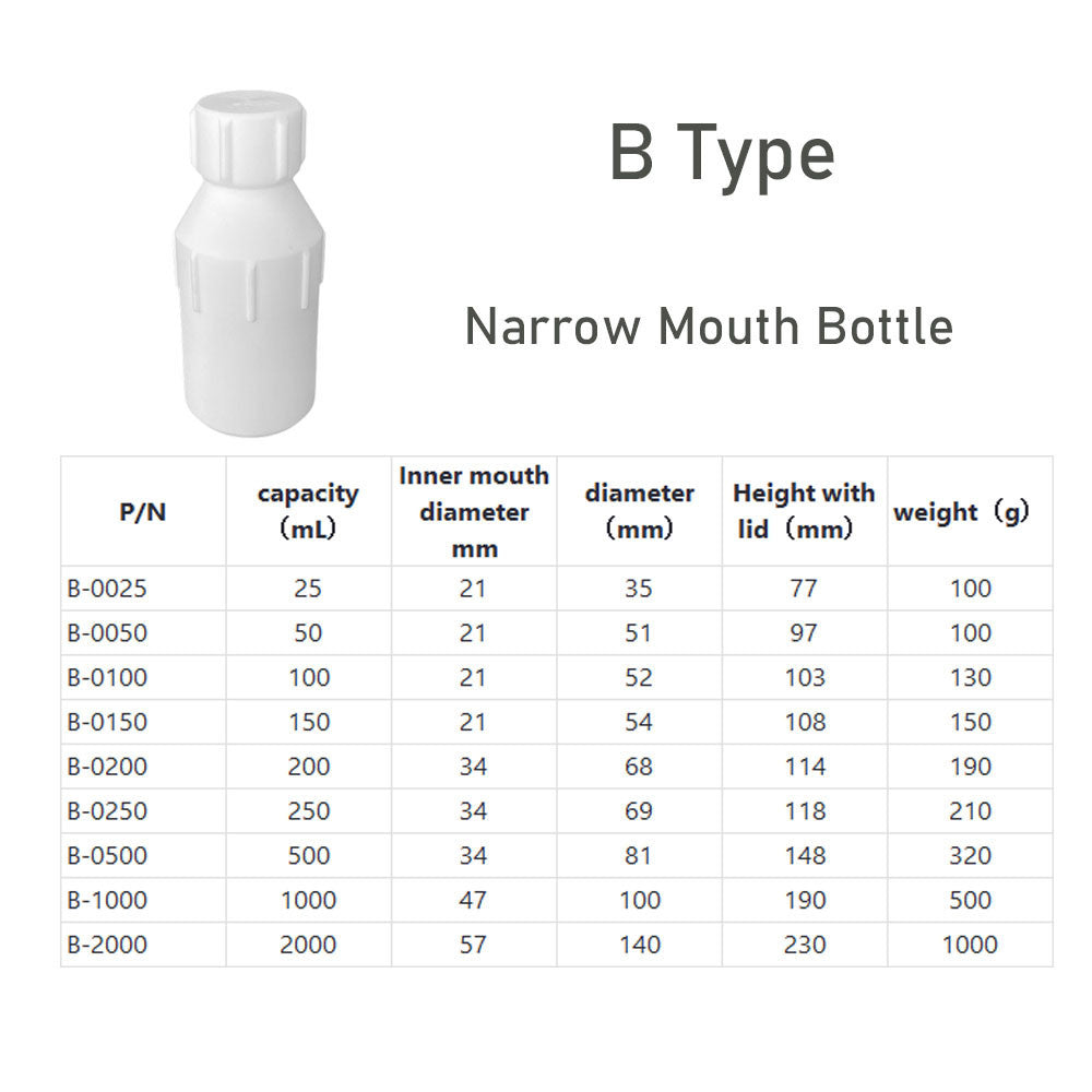 25ml/50ml Temperature-Resistant PTFE Narrow-Mouth Bottle Chemically Resistant Teflon Wide-Mouth Bottle