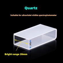 Load image into Gallery viewer, 20mm Path Length Quartz Cuvette - JGS1 Imported Material, Data-Matched, UV Transparent, 2cm Light Path, Reaction Cell