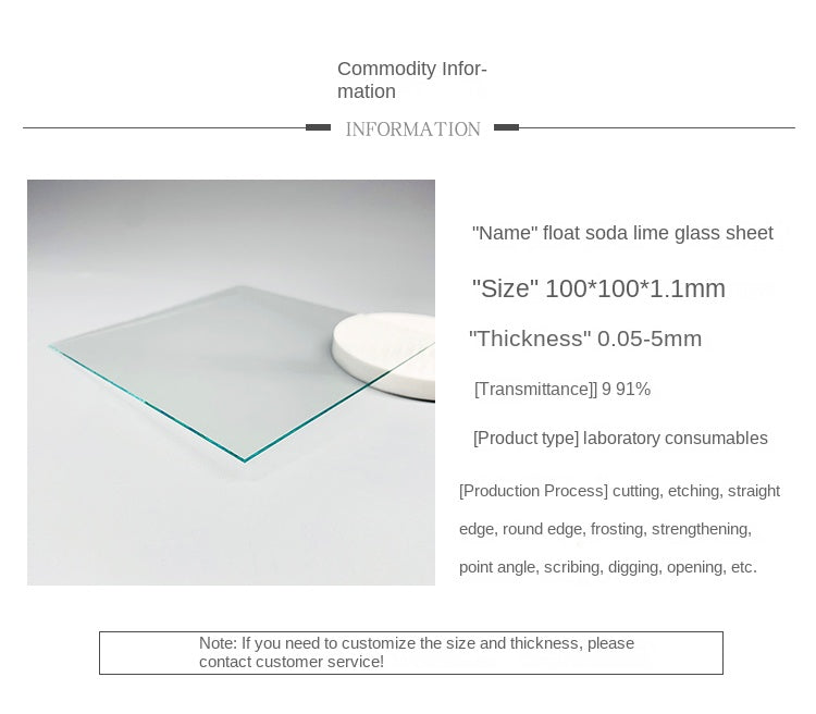 Feuilles de verre flotté/sodocalcique de taille personnalisée de qualité laboratoire | Dimensions sur demande
