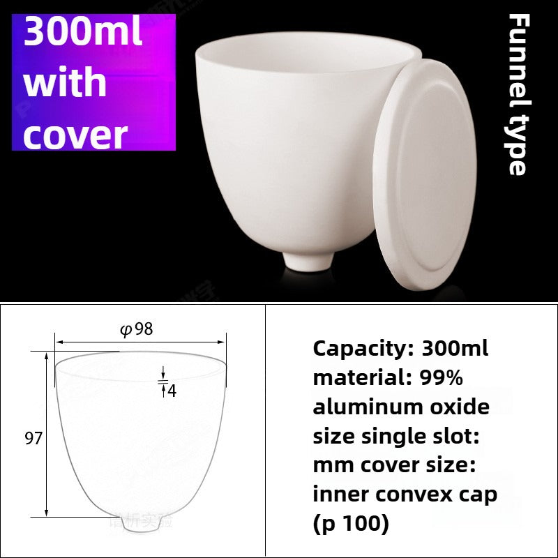 Alumina Crucibles High Form 300ml Arc-Shaped Flat Lid Crucible -Funnel crucible-Melting glass crucible