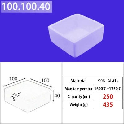 Alumina square crucible 250ml Alumina crucible| Square alumina crucible|1600°C Standard for Induction Furnaces|Laboratory crucible