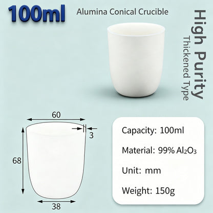 Alumina Conical Crucible – Lidless, 3–100mL, 99% High Purity