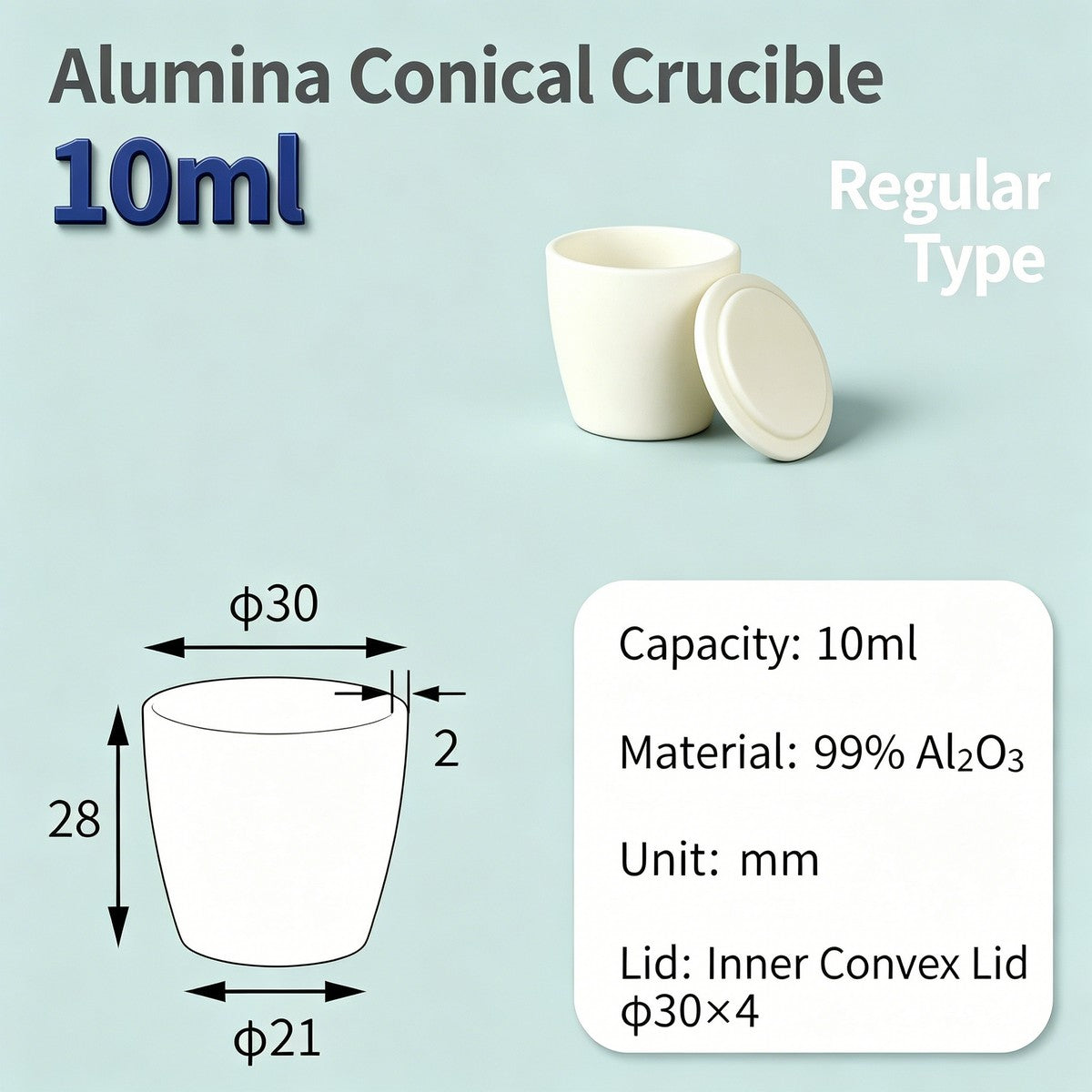 Alumina Conical Crucible – Lidded, 3–15mL, with Inner Convex or Outer Snap Lid