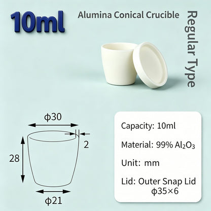 Alumina Conical Crucible – Lidded, 3–15mL, with Inner Convex or Outer Snap Lid