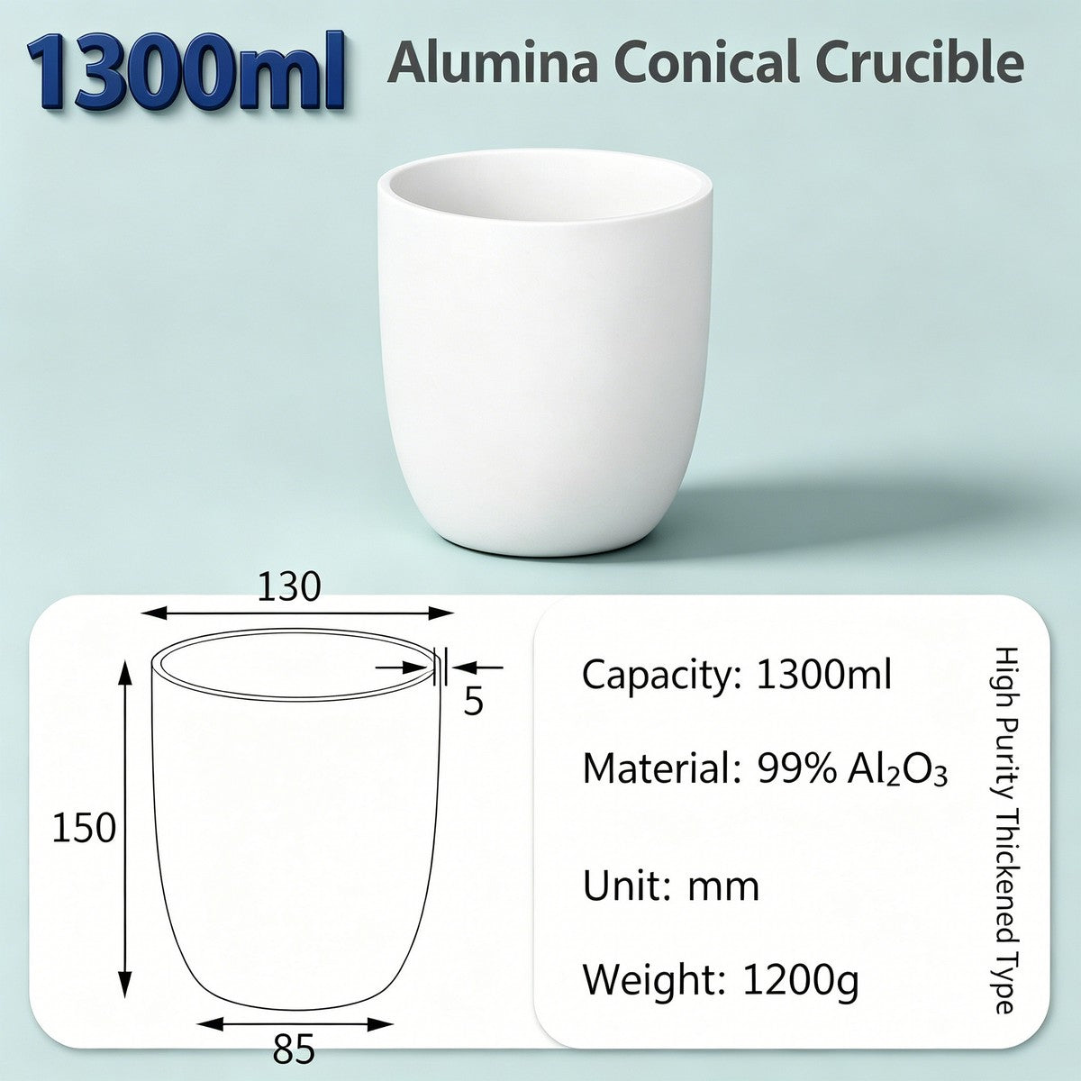 Alumina Conical Crucible – Lidless, 150–3500mL, Large Capacity