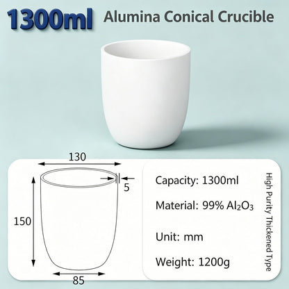 Alumina Conical Crucible – Lidless, 150–3500mL, Large Capacity