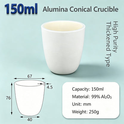 Alumina Conical Crucible – Lidless, 150–3500mL, Large Capacity