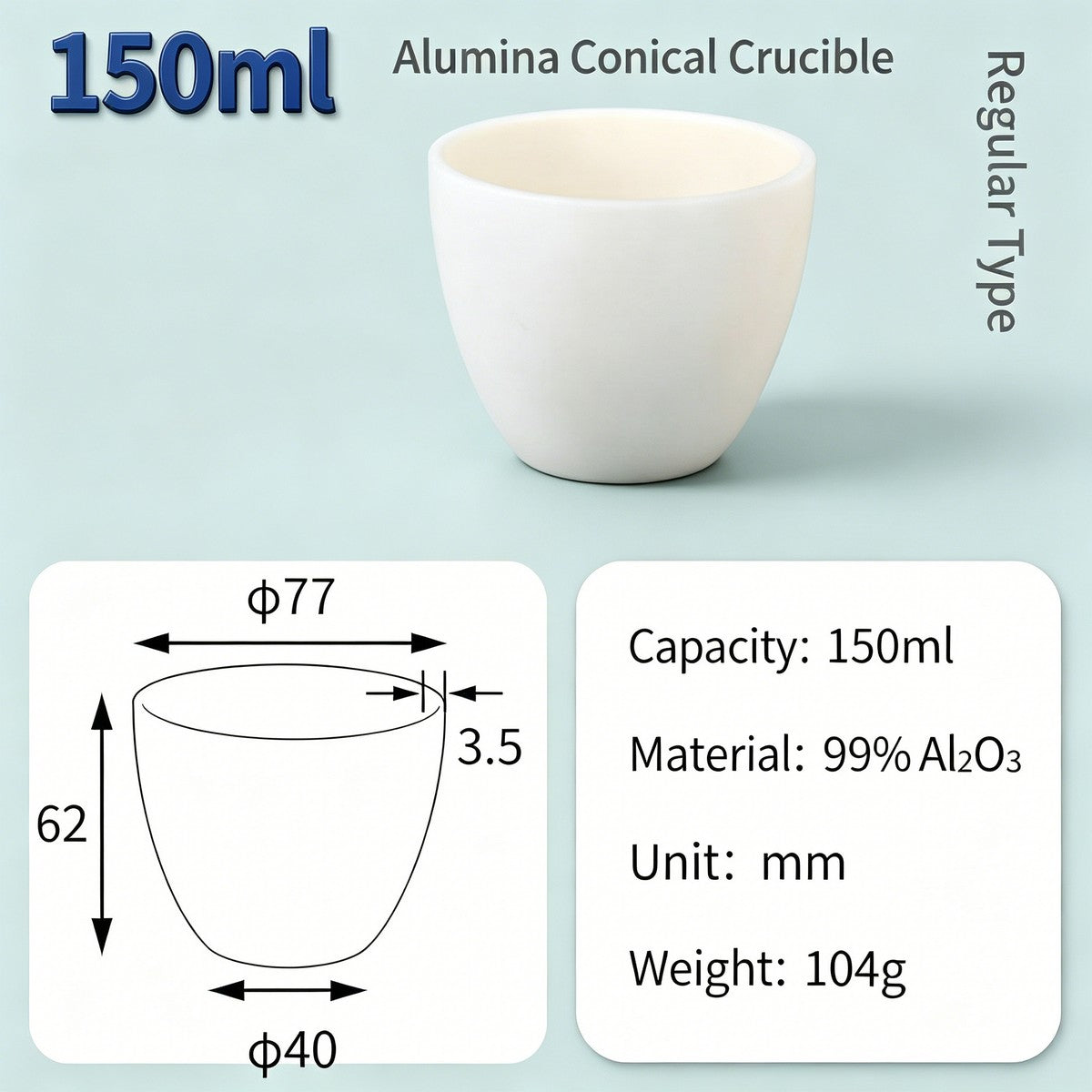 Alumina Conical Crucible – Lidless, 150–3500mL, Large Capacity