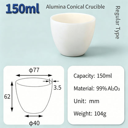 Alumina Conical Crucible – Lidless, 150–3500mL, Large Capacity